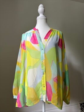 ZARA Colourful Sheer Geometric Preppy Summer Retro Disco Blouse Medium